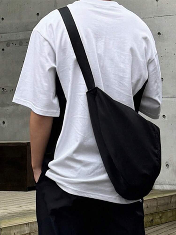 Men's Patchwork Contrast Color Letter Print Black & White T-Shirt, Summer