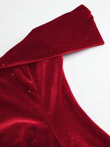 SHEIN PETITE 女士露肩派对鸡尾酒迷你连衣裙，适合宴会、活动、日常穿着，秋冬季款 - 紅色 - 查看 4