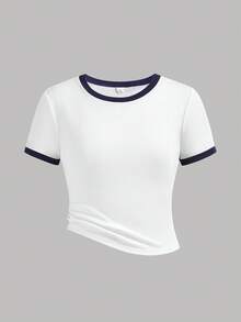 SHEIN Girlism 儿童夏季套装，柔软舒适的少女罗纹针织撞色休闲修身T恤搭配宽松腰带口袋裤套装，运动街头风休闲套装，适合春夏穿着，可用于学校、足球、户外活动等场合。这款套装包含女童裤装和上衣，是休闲女孩的理想之选。 - 藍白色 - 查看 6