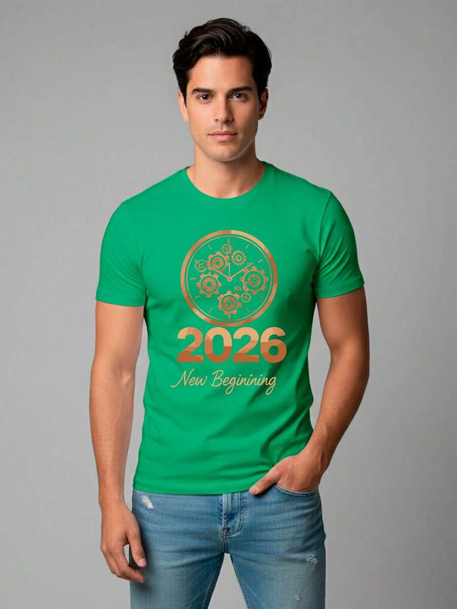 Shendy Vendy Men's 100% Cotton T-Shirt With Round Neck And Short Sleeves, Ideal For The Holiday Season And New Year's Celebrations 2025 2026 - 綠色 - 查看 1