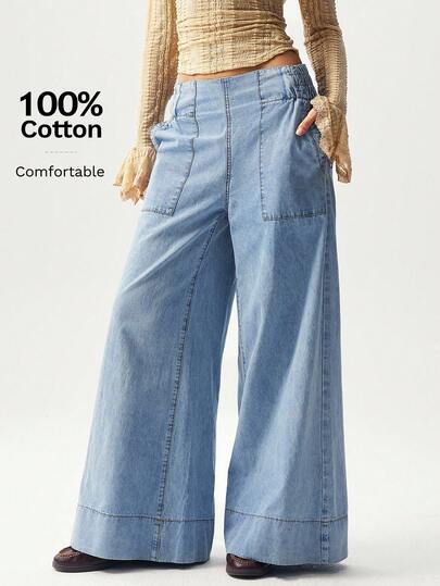 Bohemela New Plus-Size Women's Jeans, Loose Fit, Washed Wide-Leg Jeans Summer Outfits, Spring Break Outfits, Casual Outdoor Outfits, Beach Vacation Outfits, Y2K Music Festival Outfits