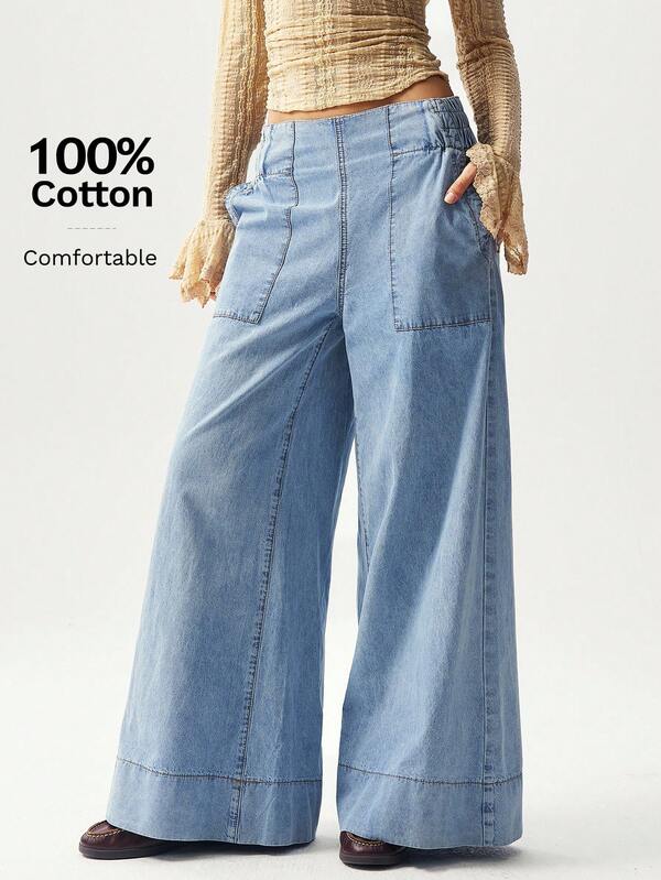 Bohemela New Plus-Size Women's Jeans, Loose Fit, Washed Wide-Leg Jeans Summer Outfits, Spring Break Outfits, Casual Outdoor Outfits, Beach Vacation Outfits, Y2K Music Festival Outfits