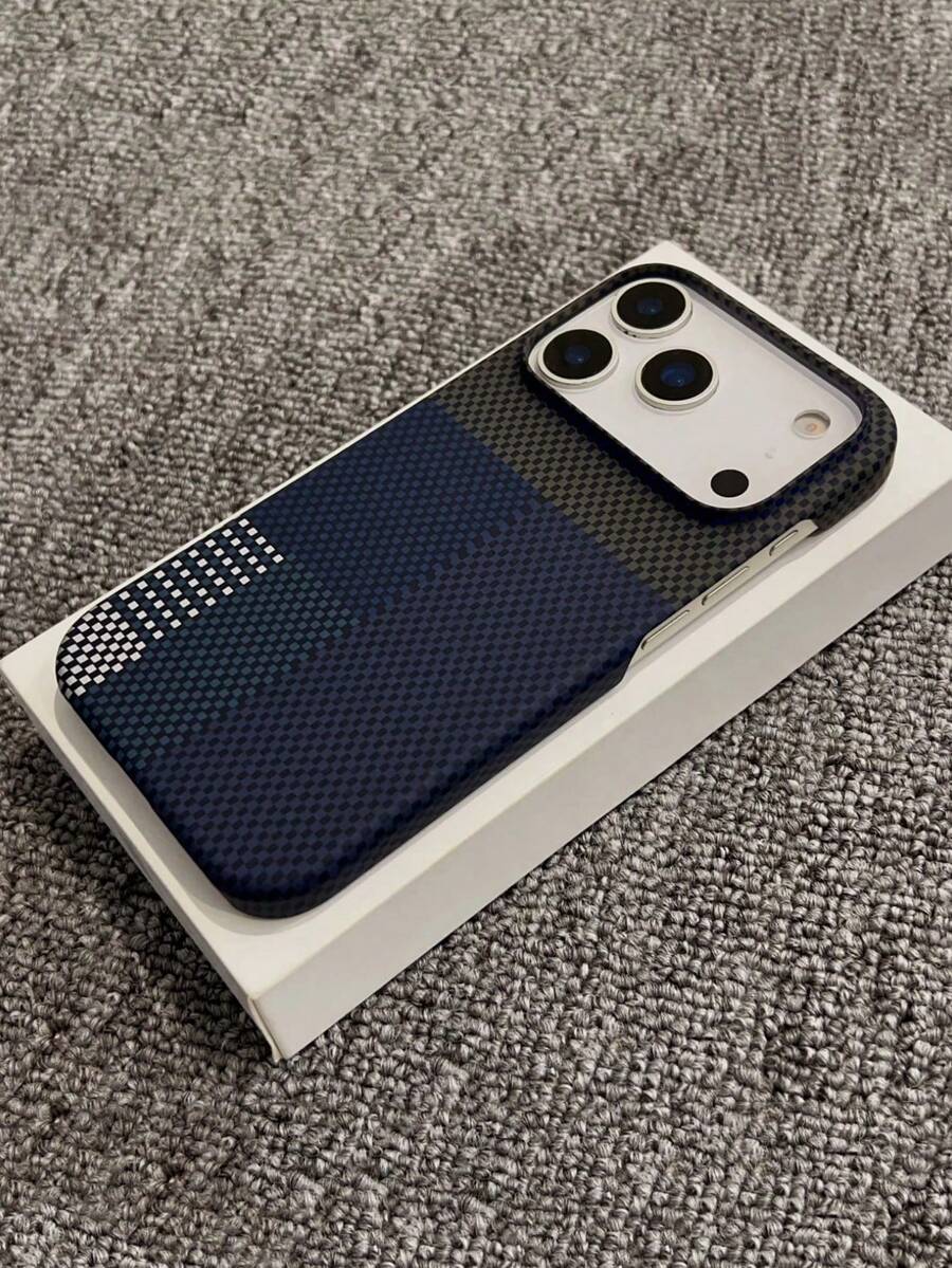 1pc Magnetic Case Carbon Fiber Texture Compatible With 17 Pro Max Air 16 15 14 13 12 Pro Max Plus Wireless Charge Half Cover Matte Heat Dissipation Protective Case - Dark Blue - View 1