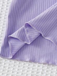 Genkimix Kids Set Pakaian Liburan Anak Perempuan yang Imut: Rompi Berenda di Bagian Bawah Dipadukan dengan Rok Kue Patchwork, Dekorasi Bunga 3D dari Benang Buatan Tangan - Purple - View 5