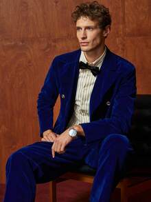 Manfinity Dauomo Vintage Classic Old Coin Pattern Double-Breasted Velvet Casual Suit For Men - Pink - View 3
