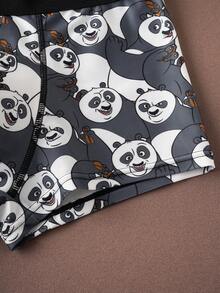 Kung Fu Panda X SHEIN Quần boxer nam mềm mại và thoải mái in hình gấu trúc - Đen và trắng - Xem 4
