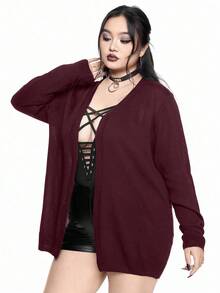 ROMWE Goth 大码女式哥特式花卉蛇纹刺绣网纱拼接薄款开衫 - 紫色 - 查看 4