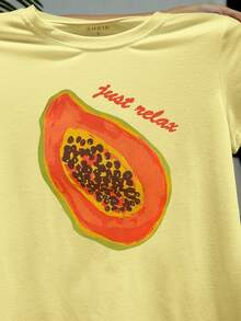 INAWLY 女士常规款木瓜印花圆领短袖T恤 - 黃色 - 查看 5