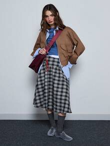 COUREZ Low Rise Midi Check Skirt With Ruffle Detail /Y2K Winter Clothes For Women Casual Skirt Workwear For Women Going Out Skirt Tops Party New Years Check Co-Ord