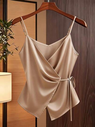 GlowEve CURVE Satin V-Neck Camisole Top For Women, Cross Strap Cinched Waist Vest