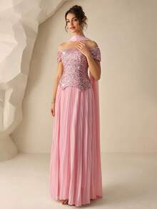 Coutiva 奢华亮片礼服，高端优雅派对礼服 - 粉色 - 查看 4