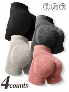 SHEIN Sports 4条装女士高腰褶皱无缝运动短裤 - 彩色 - 查看 3