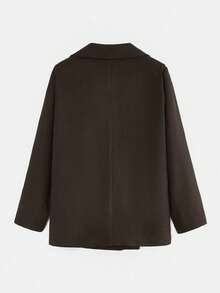 SHEIN EZwear 大码休闲通勤单排扣缺口翻领西装外套，秋季棕色西装外套女士女士西装外套女士 - 棕色 - 查看 2