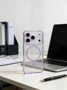 1pc Four-Corner Anti-Drop SKin-Feel Matte Clear Magnetic Case Compatible With 17 Air 16 15 14 13 Pro Max Plus Soft TPU Back Cover Wireless Charge - Purple - View 2