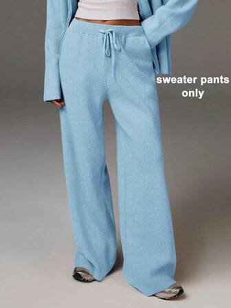 Athîral Casual Fashion Versatile Comfortable Loose Drawstring Women Sweater Pants Wide Leg Sweatpants Knit Pants Flare Sweatpants Women Sweatpants Wide Leg Knit Pants In Fall/Winter