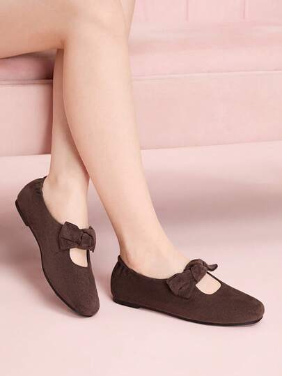 CUCCOO DOLLMOD 女士咖啡棕色平底芭蕾舞鞋，休闲甜美蝴蝶结纯色芭蕾舞鞋，适合日常、约会、度假、校园、通勤、派对、婚礼等场合，可爱舒适的玛丽珍平底鞋