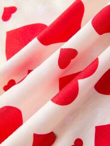 TOM & JERRY X SHEIN 2pcs/Set Young Girl Cute Casual Heart Print Lapel Collar Long Sleeve Top And Pants Pajama Set - Multicolor - View 6