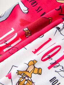 TOM & JERRY X SHEIN 4pcs/Set Baby Girl Cute Casual Style Crew Neck Long Sleeve Top And Pants Comfortable Tight-Fitting Pajamas Set - Multicolor - View 6