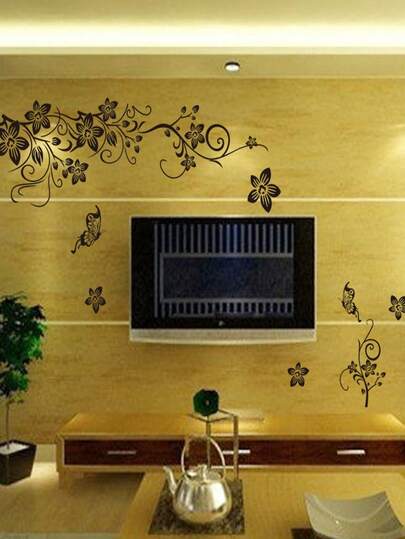 1 st, Väggklistermärke, Väggklistermärke med svarta blommor och fjärilar, Rumsdekor, Scendekor, Sovrumsdekor, Entrédekor, Väggförsköningsdekor, Köksdekoration, Bakgrundsväggdekoration, Fönsterglasdekoration, Klistermärken, Väggdekor, Vinyldekal för heminredning, Vårdekorationsartiklar Fräscha upp ditt hem, Festivaldekorationsklistermärken Presenter Födelsedagsexamen