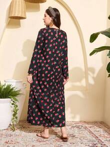Teen Girl Casual Fashionable Middle Eastern Maxi Dress, Classic Print Pattern Loose Fit Comfortable, Suitable For Summer, Autumn, Spring Daily, Commute, Outing, Party, Photography Wear - Multicolor - View 3