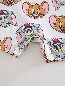 TOM & JERRY X SHEIN Baby Girl Cartoon Pattern Round Neck Short Sleeve Romper - White - View 5