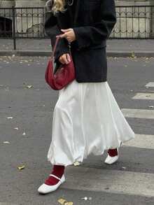 Serisse 女士纯色褶皱简约 A 字裙，休闲日常穿着