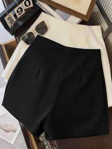 Breezaya Plicated Detail Wide Leg Shorts - Black - View 2