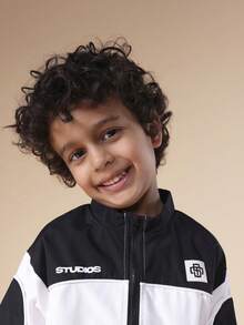SUMWON Boys Black White Full Zip Track Top Jacket With Matching Shorts Athletic Co-Ord Set Nylon Windbreaker - Black - View 5