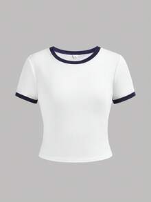 SHEIN Girlism 儿童夏季套装，柔软舒适的少女罗纹针织撞色休闲修身T恤搭配宽松腰带口袋裤套装，运动街头风休闲套装，适合春夏穿着，可用于学校、足球、户外活动等场合。这款套装包含女童裤装和上衣，是休闲女孩的理想之选。 - 藍白色 - 查看 8