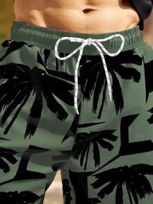 Manfinity Swimmode 2pcs Men's Tropical Print Contrast Color Raglan Sleeve Top And Drawstring Waist Shorts Swimsuit Set - Multicolor - View 5