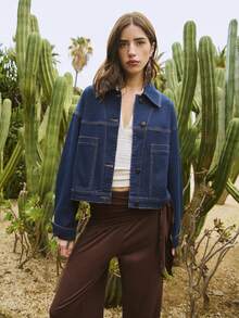 Nöista Dark Blue Denim Jacket With A Collar, Front Button Closure, And Two Patch Pockets. Spring, Summer, Women. - Dark Wash - View 4