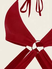 大码性感内衣套装，交叉镂空丁字裤，塑身连体衣，全身紧身无缝超性感 - 紅色 - 查看 3