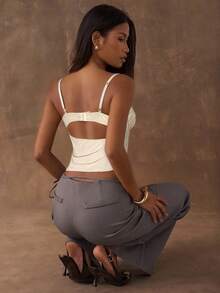 SHEIN BAE Women's Contrast Lace Fitted Cropped Camisole - Apricot - View 2