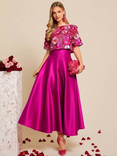Amorya Women's Spring/Summer New Elegant High-End Embroidered Blouse & A-Line Skirt 2-Piece Set  Valentine's Day Wedding Guest Dress For Women Carnival Costume 2 Piece Skirt Sets Woman Midi Formal Dress Midi Wedding Guest Dress Purple Elegant Dress Woman Summer Vacation Outfits Summer Outfits For Woman Summer Clothes Women  For Women Elegant Dress For WomenFor Party Elegant Dress