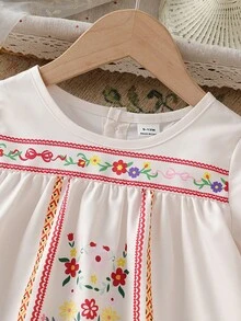 SHEIN Vestido de Estilo Casual Floral para Bebê Menina na Primavera e Verão, de Manga Curta - Branco - Visão 4