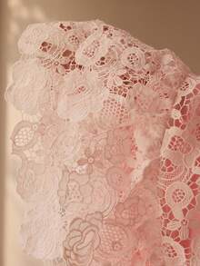 MOTF PREMIUM 女士粉色镂空花边层叠下摆短款连衣裙，立领 - 粉色 - 查看 7