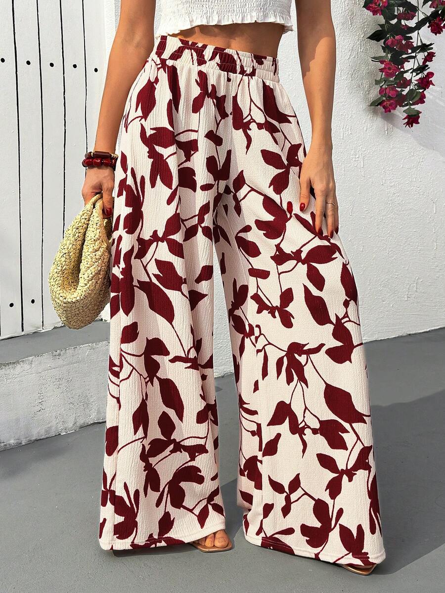 Cloudara Women's Vacation Elastic Waist Floral Print Casual Wide Leg Pants - Multicolor - View 1