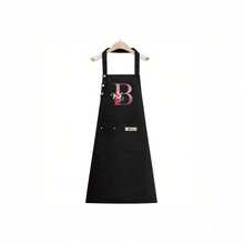 1PC Alphabet Series Black Base With Colorful Letters And Holographic Flower Pattern Cute Heart Print Apron, Perfect For Parties And Weddings, Made Of Peach Skin Fabric, Suitable For Kitchen, And Home Use – Unique Initial Letter Meaning Style. - Multicolor - View 27