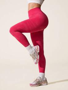 SHEIN Sports Women's High Waist Versatile Fitness Leggings - Hot Pink - View 1