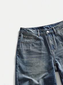 ROMWE MEN 男士夏季百搭牛仔短裤，带腰带环 - 藍色 - 查看 6