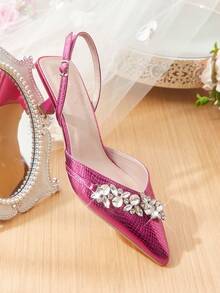 CUCCOO HITCHD Women's Fashionable Elegant Party Rhinestone Decorated Pumps For Christmas - Hot Pink - View 12