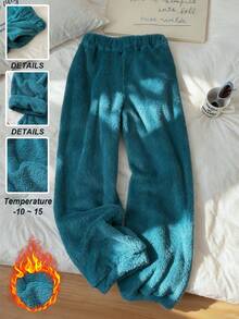 Franclia Casual Minimalist Cotton Fleece Straight Leg Sweatpants Fleece Pants Fuzzy Pants Teal Pants - Teal Blue - View 2