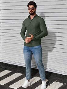 Manfinity CasualCool 加大码男士纯色半拉链长袖修身T恤 男士拉链衬衫 男士休闲上衣 男士高领衫 男士性感上衣 男士针织衫 适合日常休闲、周末旅行、户外活动、探险旅行、轻松的工作环境或半正式场合，也是送给男友/丈夫、周年纪念/生日、派对、暑假、新年、婚礼、情人节的理想礼物。 - 軍綠色 - 查看 4