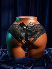 SpicyHot Quần lót ren cỡ lớn trang trí nơ, kiểu dáng gợi cảm, hở đáy, đồ lót nữ, sexy, ngày Valentine, đồ lót gợi cảm, quần lót ren sexy, quần lót nữ, quần lọt khe - màu đen - Xem 2