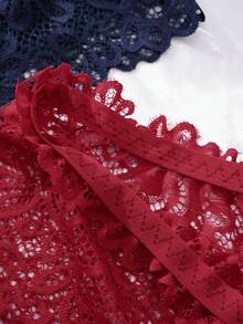 SHEIN 3pcs/Set Plus Size Lace Sexy Open Crotch Panties - Multicolor - View 3