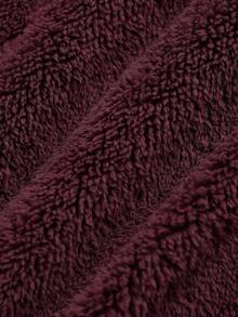 Claim Dot Oversized Men's Teddy Bear Drawstring Hooded Sweatshirt With Drop Shoulder And Letter Embroidery - Burgundy - View 4