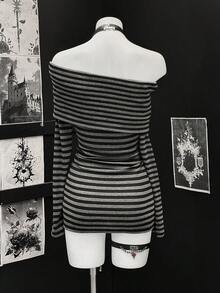 EgrlEra Women's Fashionable Off-Shoulder Striped Midi Dress - Multicolor - View 2