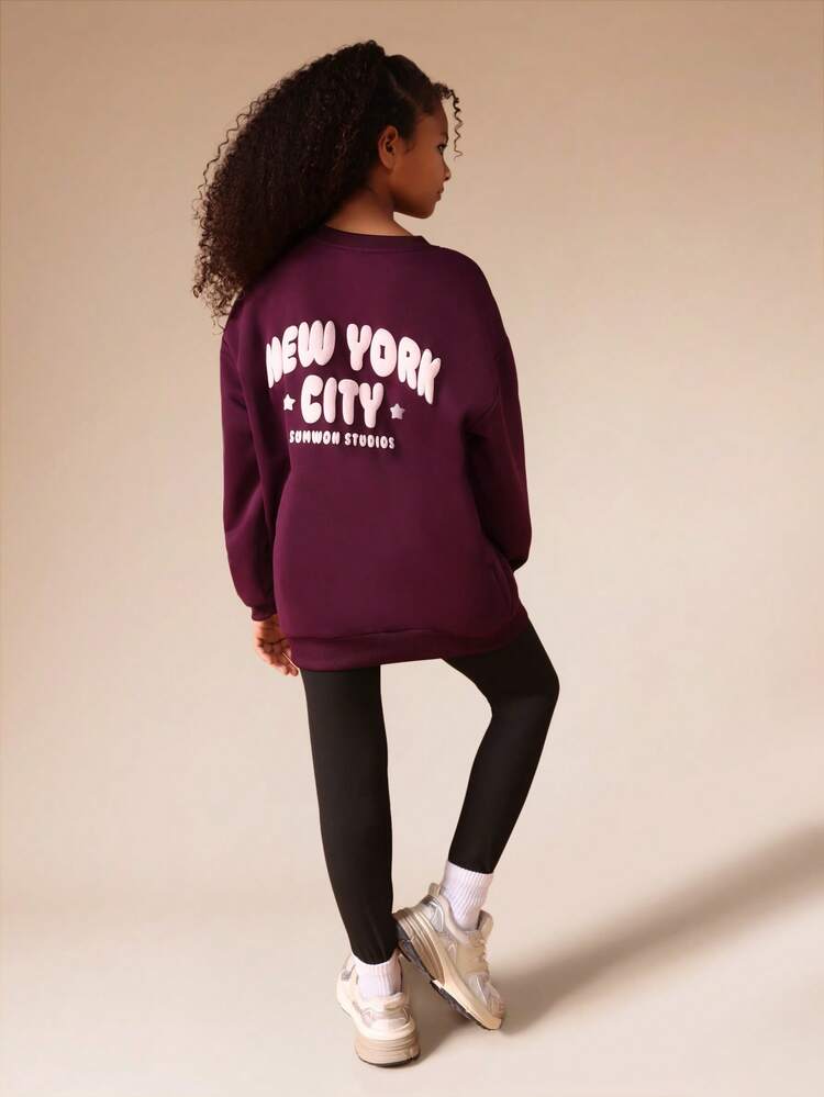 Purple Sweatshirt With Black Leggings Set