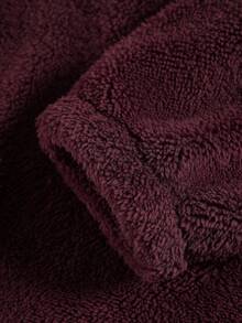Claim Dot Oversized Men's Teddy Bear Drawstring Hooded Sweatshirt With Drop Shoulder And Letter Embroidery - Burgundy - View 6