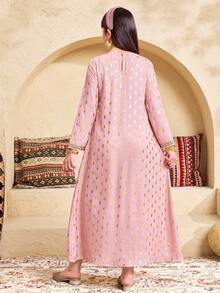 SHEIN رمضان Tween Girls' Casual Graphic Long Sleeve جلابيه  Dress الملابس التقليدية العربية